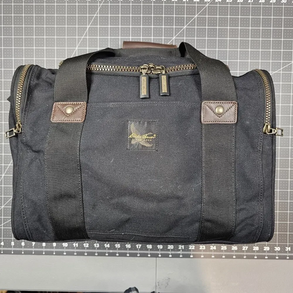 Vintage Eddie Bauer Weekender Duffle Bag Canvas Leather Trim Carry On Tote Gym